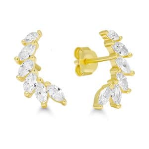 SILVERÖRHÄNGEN MED ZIRKONER I BÅGFORM GULDFÖRGYLLD