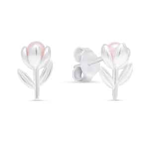 SILVERÖRHÄNGEN TULPAN MED ROSA PÄRLA